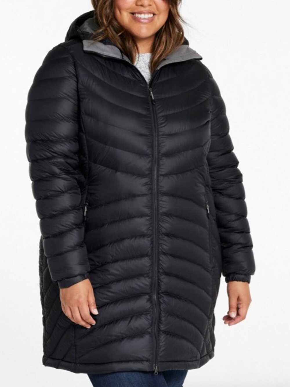 LL Bean 850 Down, 3/4 Length Jacket, Size 1X in Black